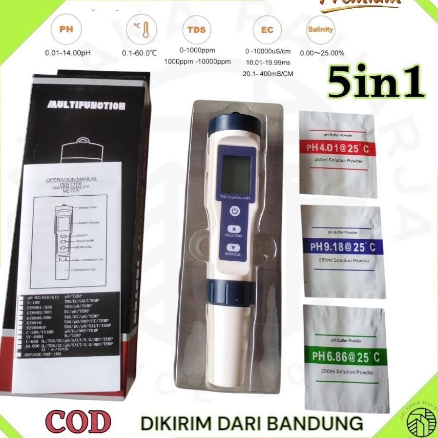 Multitester 5 In 1 Ph Meter Tds Ec Salinity Temperatur Air  Digital