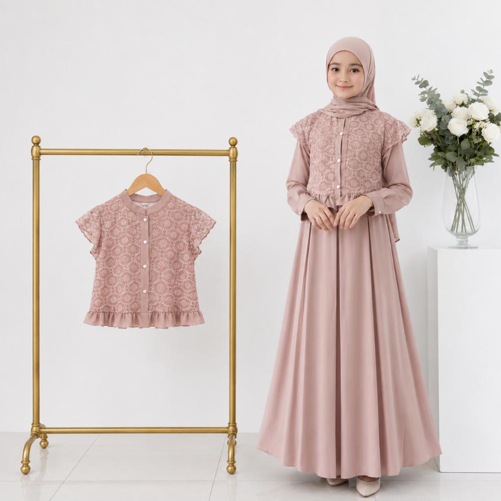 Paling Dicari Baju Kids Set Rompi Gamis Anak Perempuan Usia 3-14 Tahun S.M.L.Xl / Dress Kondangan Pu