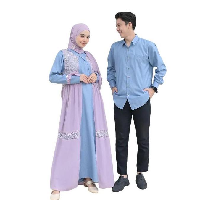 Sukahijab Couple Zumma Dress Kemeja Busana Muslimah Wanita Gamis Cantik Katun Bunga Motif Mint Navy 