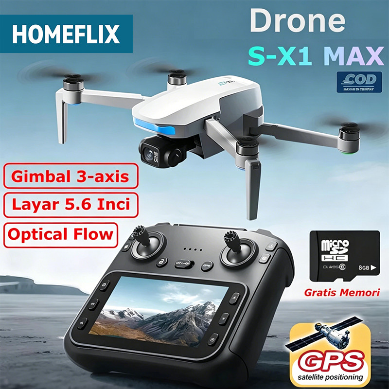 Drone S-X1 dengan Gimbal 3-Axis Drone GPS Brushless Motor 4K HD WIFI Layar 5.6 Inch Optical Flow