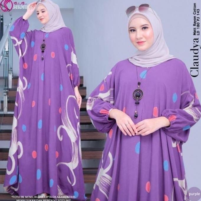 Dress Muslim Kaftan Jumbo Rayon Tsamira Kondangan Wanita Busui Friendly dengan Variasi Tali Pita - N