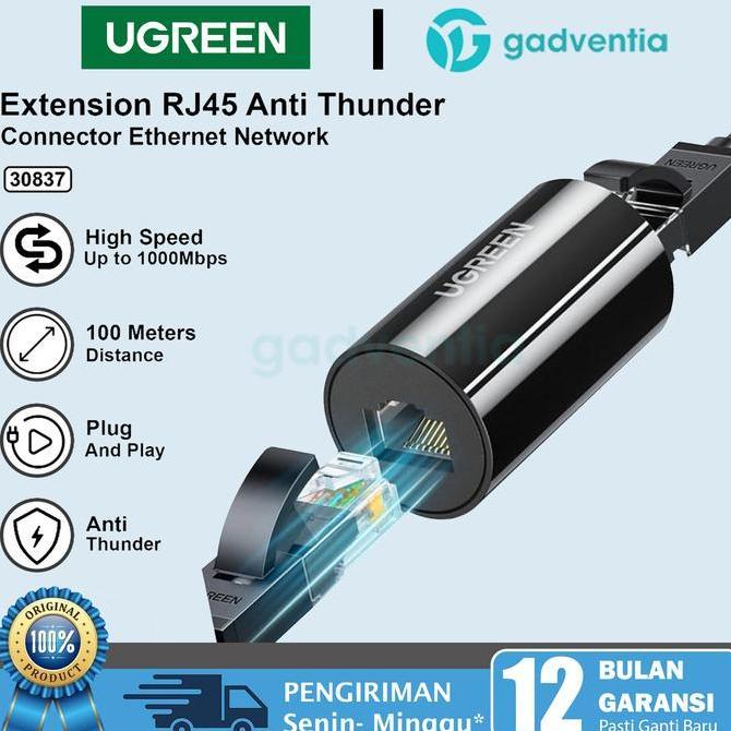 Allthebest- UGREEN Barel RJ45 Adaptor Sambungan Kabel Lan Modem Internet Cat5 Cat6 Cat7 Anti Petir T