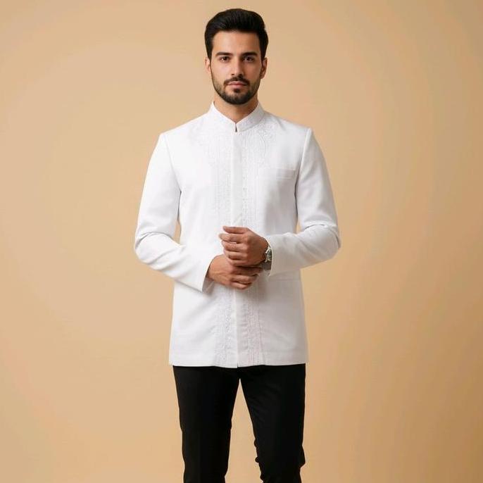 Hasgradini (HAS) - JASKO / Jas Koko EXCLUSIVE Putih Tulang / BW Baju Formal Muslim Pria Katun MS