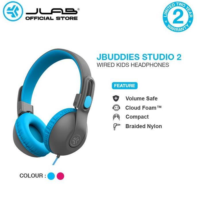 JLab JBUDDIES Studio 2 Kids Wired Headphone Headset Anak Cewek Cowok Pink Biru
