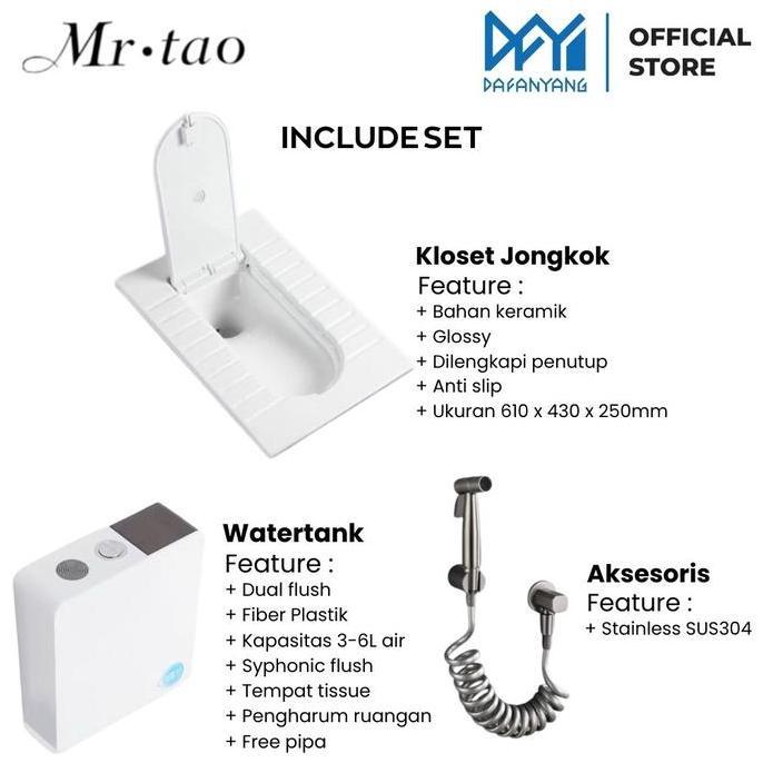 Mr.Tao Kloset Jongkok Penutup Modern Estetik Set Watertank Flush Otomatis + Freshener Closet Jongkok