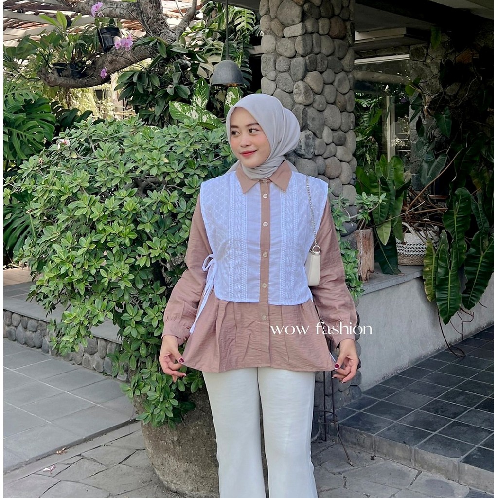 WOW - Rachel Kemeja Mix Brokat Korean Classic Look