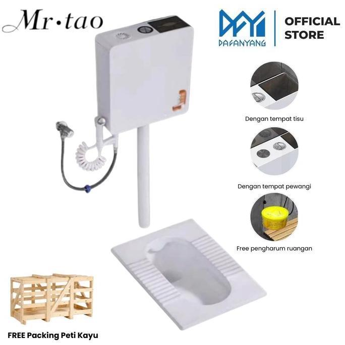 Mr.Tao Closet Jongkok Estetik Modern Set Watertank Flush Otomatis + Jet Shower Wc Jongkok Keramik Pu