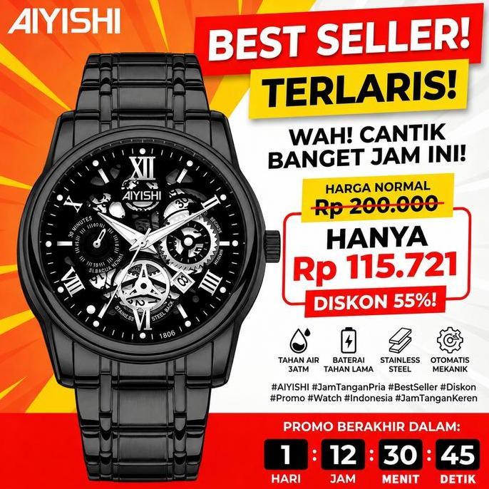 Aiyishi Jam Tangan Pria Dial BeronggaKuarsa Anti Air Tali Stainless Steel Jam TanganCowok Watches Or
