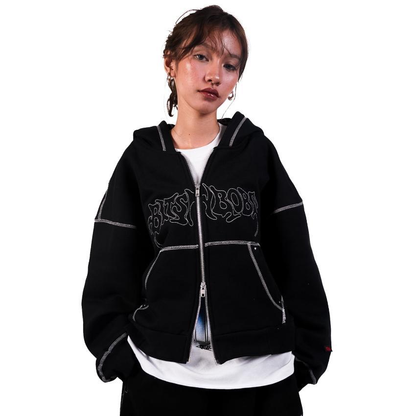 Bitsnbobs Oneset Zipper Hoodie Boxy Baggy Sweatpants Rustic Black