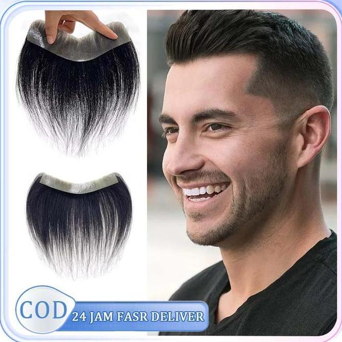 ADX Toupee Hair Line Poni Palsu Pria Garis Rambut Frontal Hairpiece Toupee Poni Pendek Pria Tipis