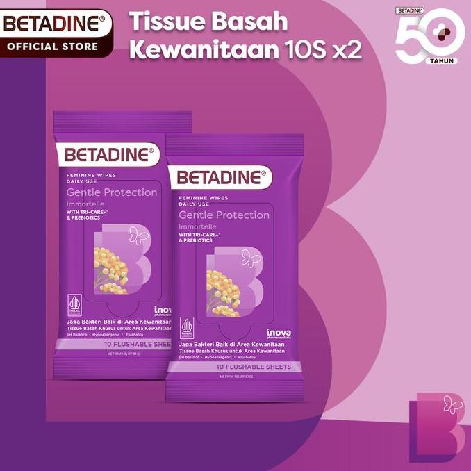 BETADINE FEMININE WIPES Tissue Basah Pembersih Kewanitaan Twin Pack