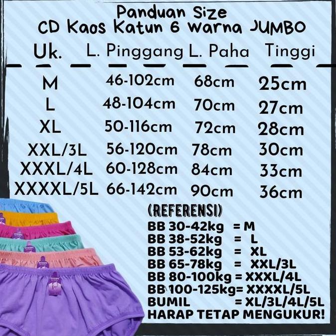 Woz- Celana Dalam Nita Polos Katun 6 Pcs Elastis Cd Ibu Hamil Jumbo 5L-4L-3L-L-M Cawet Cotton Polyes
