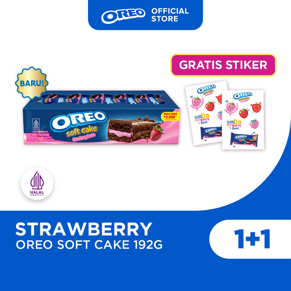 [GRATIS STIKER] Oreo Soft Cake 192g (Paket isi 1), Kue Bolu Cokelat dengan Krim Rasa Stroberi