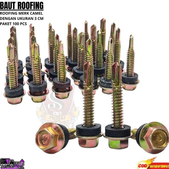 Murad- Paket 100Pcs Baut Roofing 3Cm /Baut Atap 3Cm /Baut Roofing Kuning 3Cm /Baut Roofing 3 Dengan 