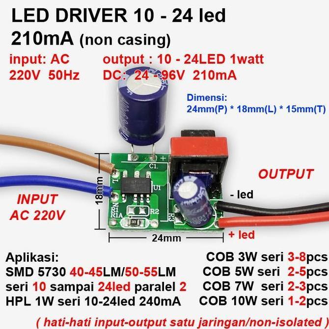 Led Driver (10-24)*1W/1 Watt 210 Ma Non-Casing Ty-118 Ac 220V