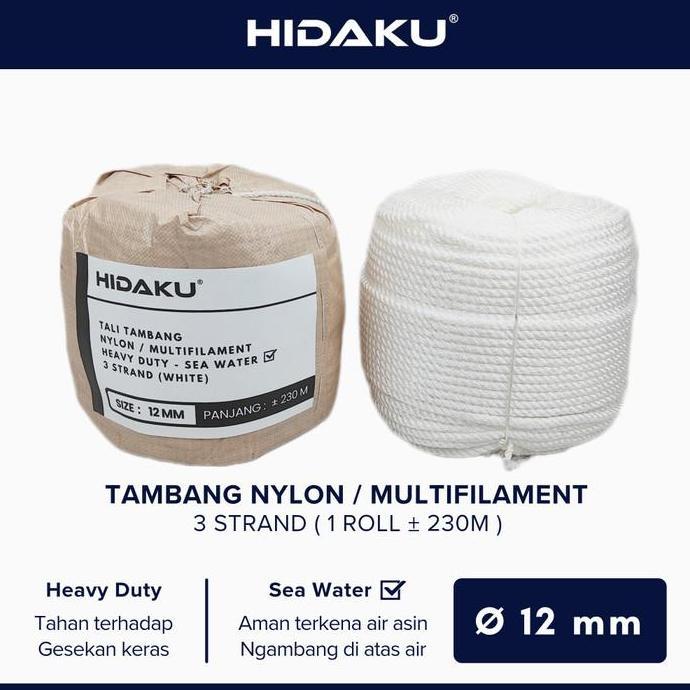 HIDAKU tali tambang nylon 12mm ROLL / tambang nilon 12mm / ROLL
