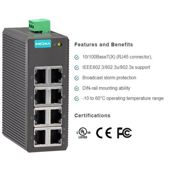 Moxa EDS-208 Switch Jaringan 8-Port untuk Otomasi Industri
