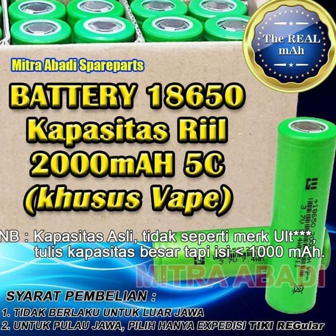 Li-Ion Battery Baterai Icr 18650 2000 Mah 2Ah 5C Vape