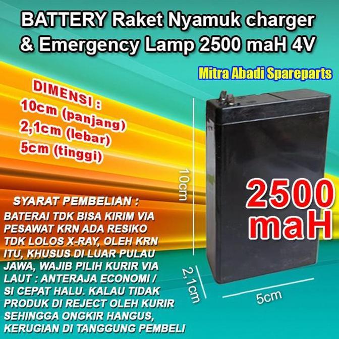 Baterai Emergency Lamp 2500 Mah Aki 4V Rechargable