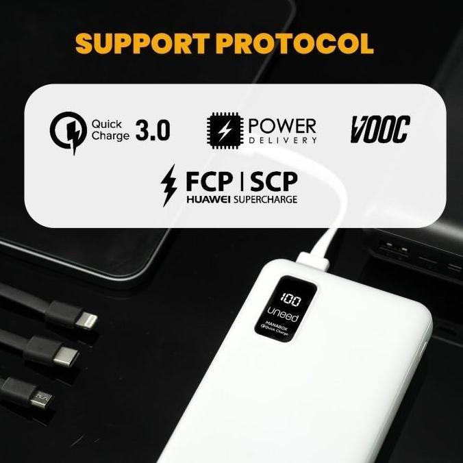 UNEED Powerbank Manabox Built in Cable 10000 20000 VOOC Quick Charge
