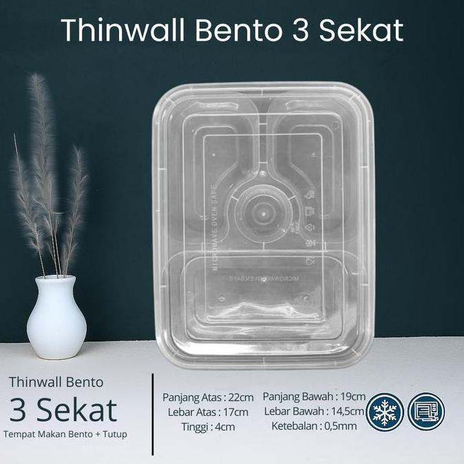 Thinwall Bento Sekat 3 Plastik - Food Container Bento Thinwall Premium