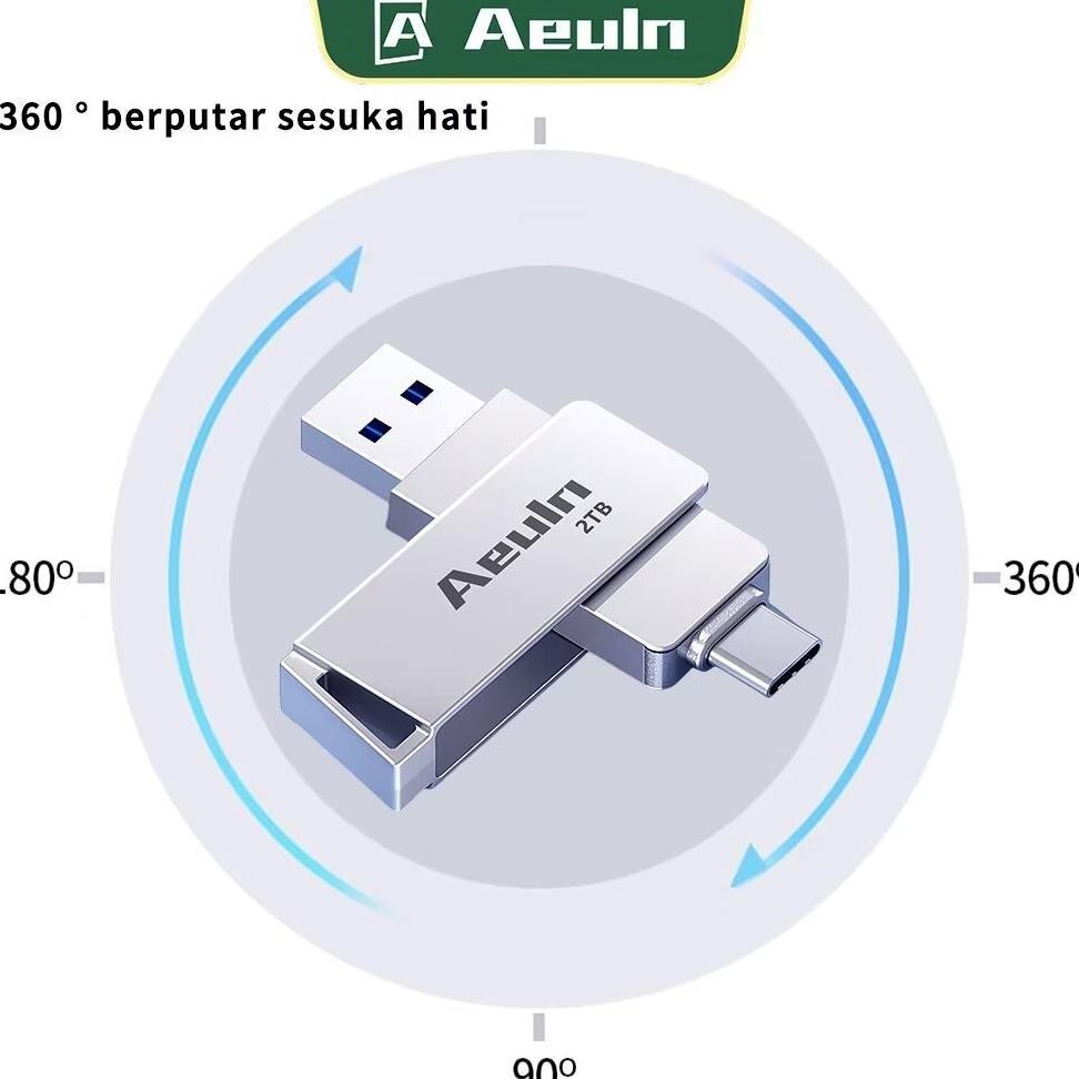 TYPE-C Flashdisk 1TB/2TB OTG USB3.0+Type C Kecepatan Tinggi untuk Ponsel Android/PC/Laptop/Audio