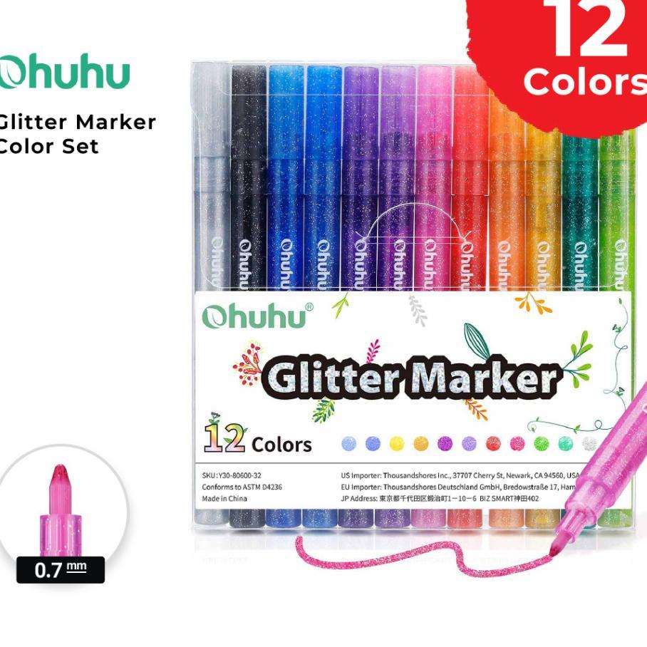 Ohuhu 12 Color Glitter Marker Spidol Non Toxis
