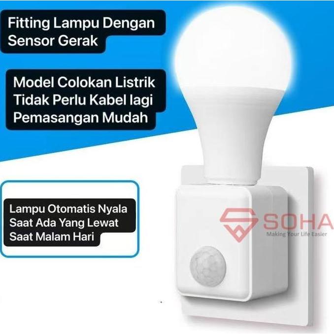 ART-082 Fitting Lampu Sensor Gerak Colokan Dinding EU Plug Auto On Off Otomatis Deteksi Gerak PIR In