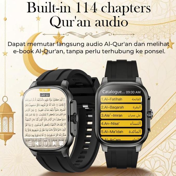 Fitfly Muslim SmartWatch M77 MAX - 114 surah Al-Qur'an Jam Tangan Pintar Pria Wanita dengan Adzan Re