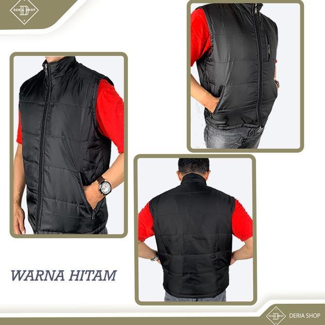 Bargandy_Shop - Rompi Gelembung Parasut Pria Polos Hitam Navy Dewasa Anak Vest Puffer Resleting Teba
