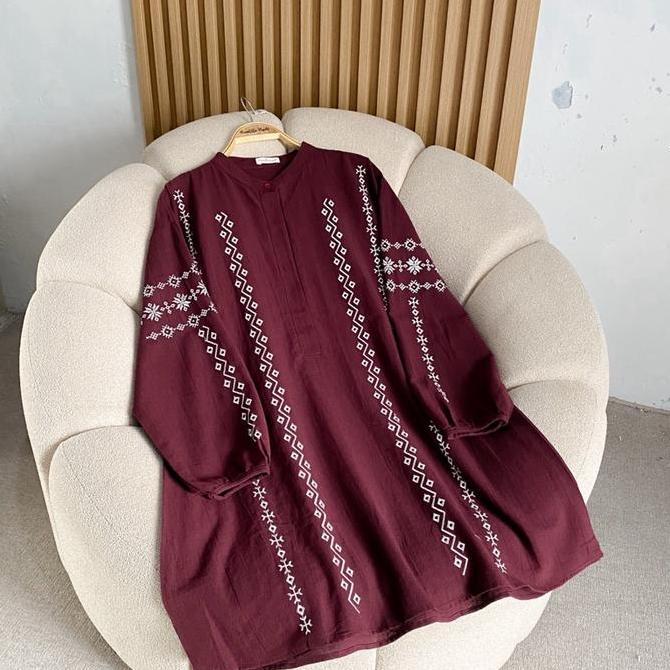 Sasha- Laura Tunik Tunic Atasan Raya Lebaran Idul Fitri Ethnic Cantik Linen Muslim Panjang Nita Katu
