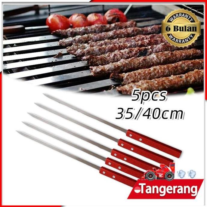 MRI 5pcs Tusuk Sate Datar / Alat Tusuk Sate Stainless Steel / Tusuk Sate Gagang