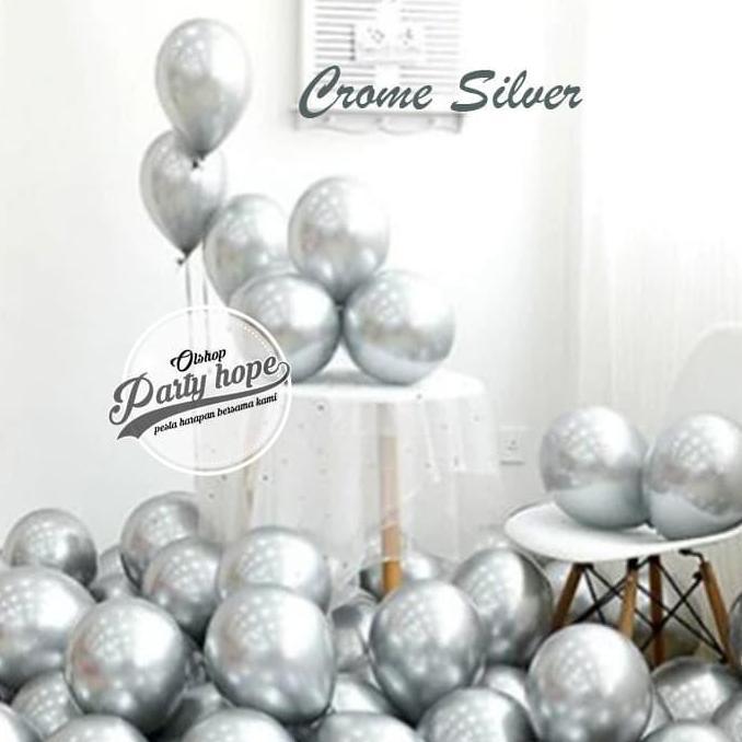 MGC isi 10 Balon Chrome Silver / Balon Chrome / Balon Latex Metalic Chrome Gray