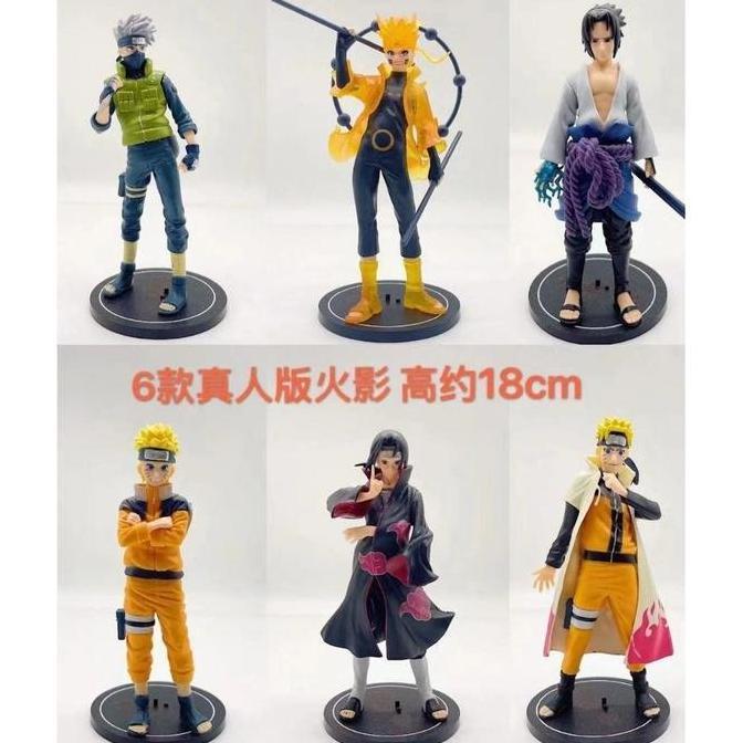 Action Figur Naruto Set 6 Pcs Ukuran Besar 18cm Kakashi / Naruto Kyubi / Sasuke / Itachi Akatsuki
