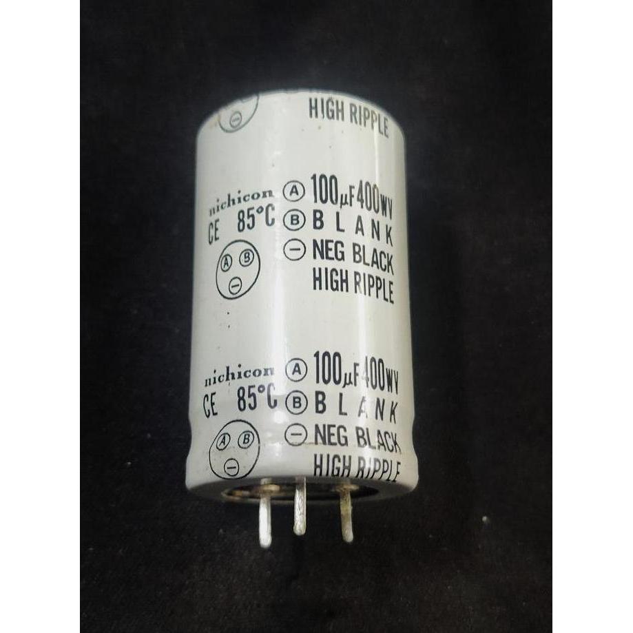 BEJ27 ELCO CAPACITOR 100UF 400V NICHICON CE HIGH RIPPLE SERIES - 85OC - DIAMETER 3CM TINGGI 5CM - OR