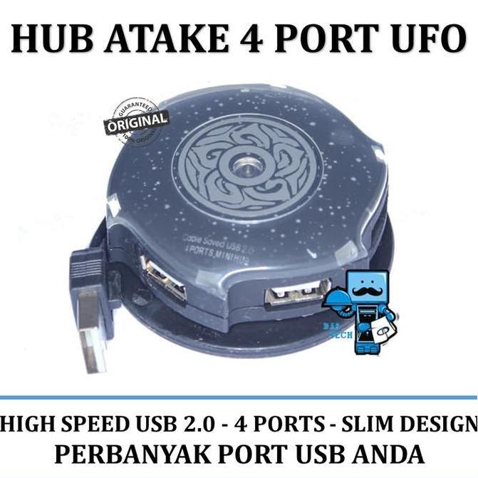 DE186 - USB Hub 4 Port Atake - Round Shape with Tucked in Cable