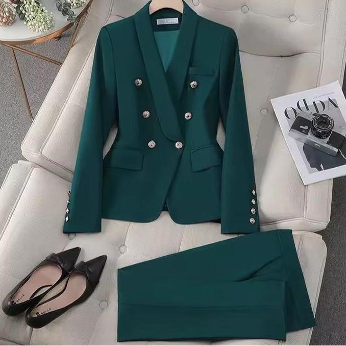 PREMIUM / [Alana] Setelan Blazer & Celana Wanita Kantor/One Set Blazer Wanita Model Kancing 6 Gold K
