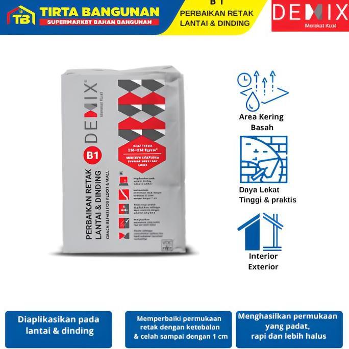 DEMIX B1 PERBAIKAN RETAK LANTAI DAN DINDING PEREKAT DINDING BETON RETAK ABU ABU AIR POT 25KG