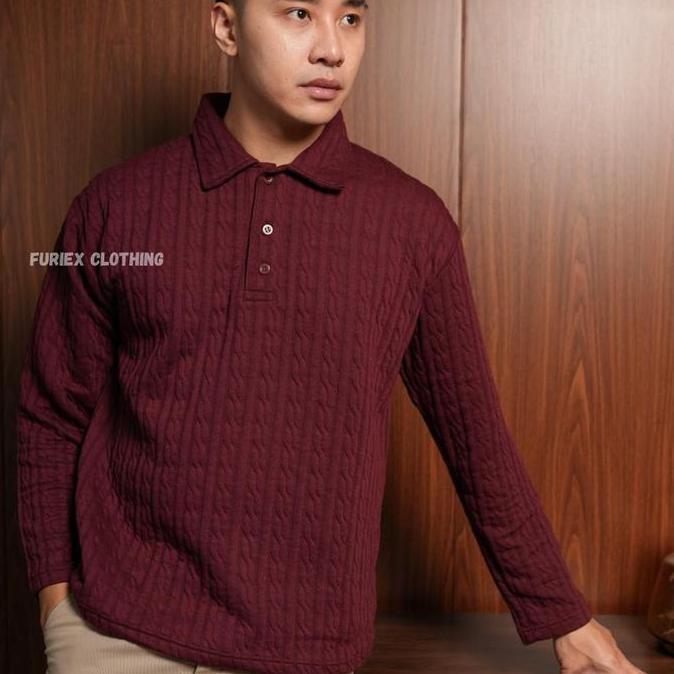 PREMIUM / Furiex Sweater Polo Cable-knit Sweatshirt Cable-knit Sweater Rajut Lengan Panjang Pia