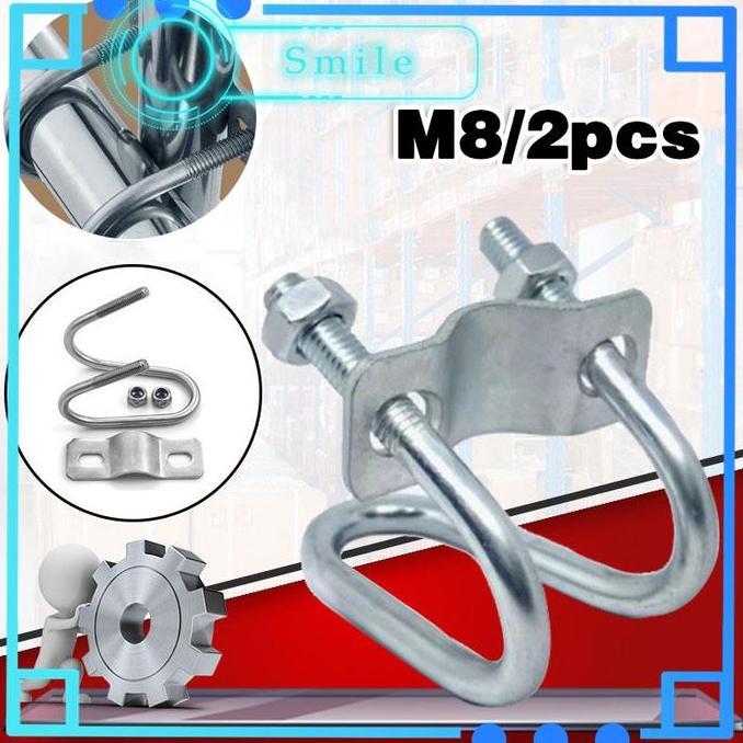 TAKLISHUU 2PCS Klem U Besi Cross Clamp M8 Penjepit Pipa Besi Clamp Pipa Besi