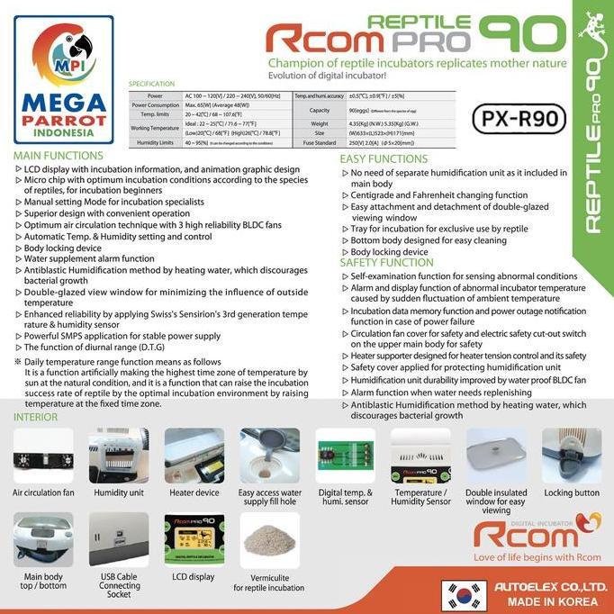 Rcom Reptil Inkubator PRO90 Reptile Incubator PX-R90 Alat Tetas Reptil