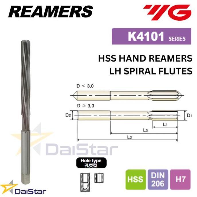 HARGA DISC - YG-1 HSS Hand Reamer Spiral Flute 2|3|4|5|6|7|8|9|10|11|12|13|14|15|16|17|18|19|20 mm Y