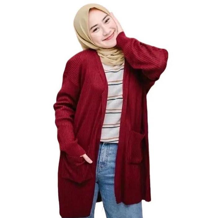 Belle Cardy Cardigan Rajut Wanita Oversize L-XL Bahan Halus Kancing Basic Batwing Hitam Dasar Kardig