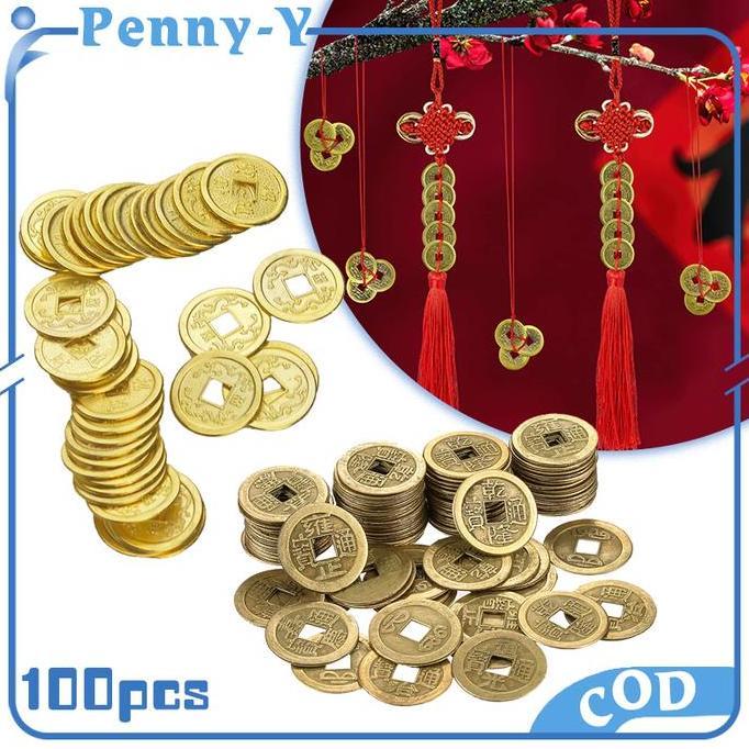 PODAMANS 100pcs Koin Cina 2 Sisi Koin Feng Shui Ukuran 1cm Hiasan Koin Uang Koin Kuno China Logam