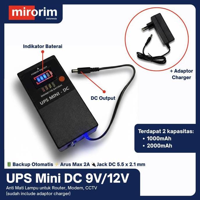 UPS Mini DC 9V/12V Backup Baterai Router WiFi Modem CCTV 1000mAh 2000mAh MI99