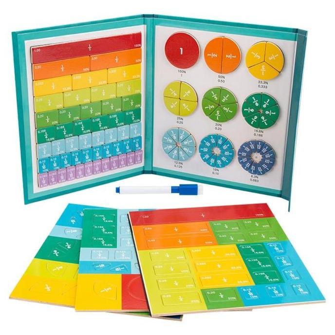 Fraction Game Magnetic Wooden Travel Toy Mainan Anak Belajar Pecahan