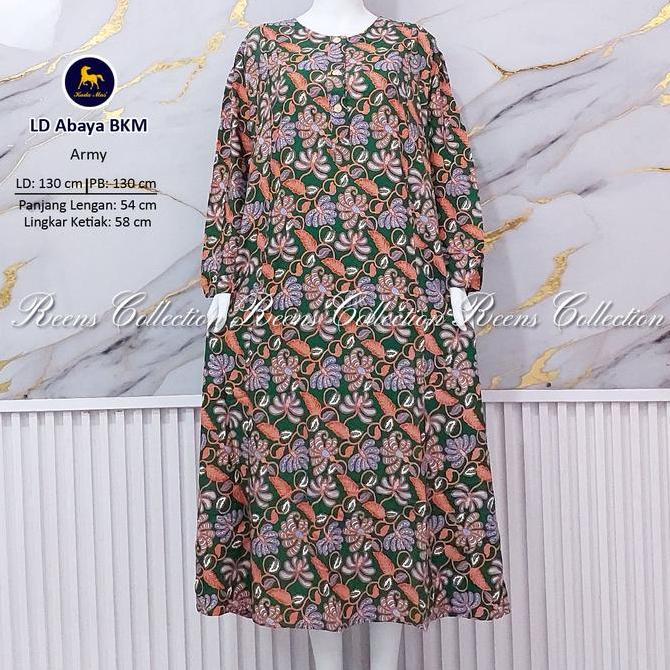 Whell- Batik Kuda Mas Longdress Abaya Jumbo Ld-130Cm Daster Lengan Panjang Semata Kaki 3 Kancing Dep