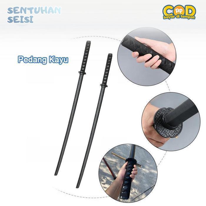 Bisa COD Pedang Kayu Hitam Mainan Pedang Kayu Katana Bokken 1 Meter Alat Peraga Cosplay