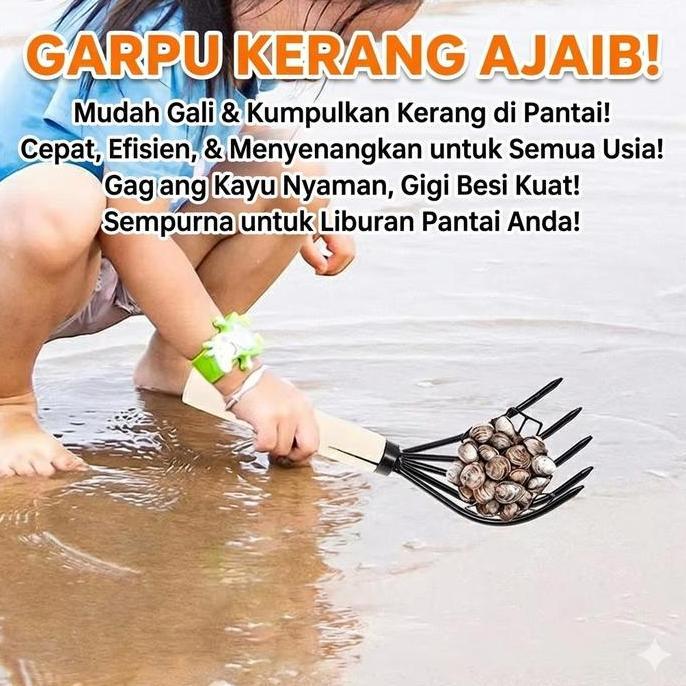 YUKAAME Garpu Cari Pencari Garukan Alat Penggali Penggaruk Serok Pasir Lekesan Pantai Kerang Remis D