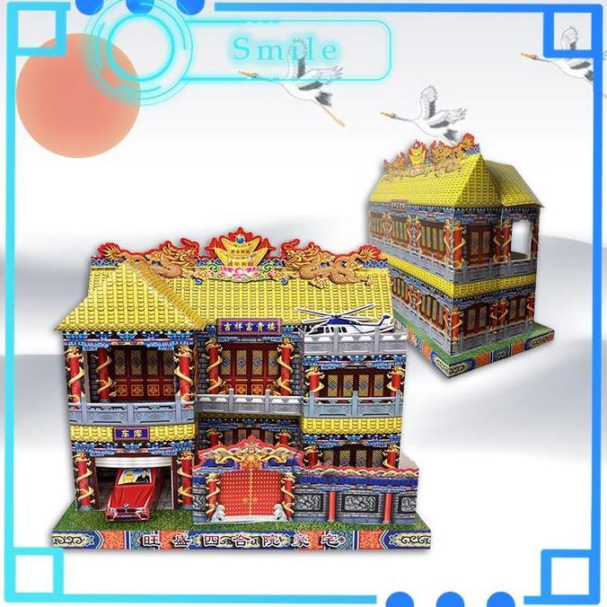 BLAZONE 35*28*18CM Rumah Sembahyang Kertas Rumah Kertas Rumah Kertas Untuk Sembahyang